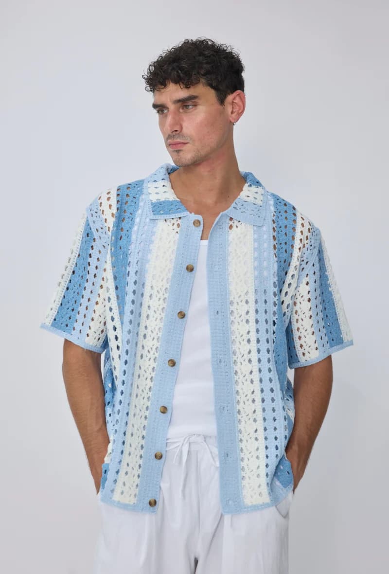 Moamico - Gehaakt Overhemd Blauw