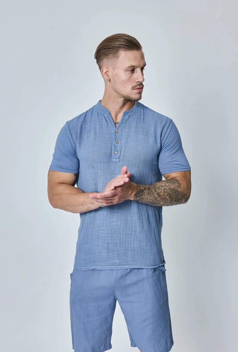 Moamico - Linnen Henley Blauw