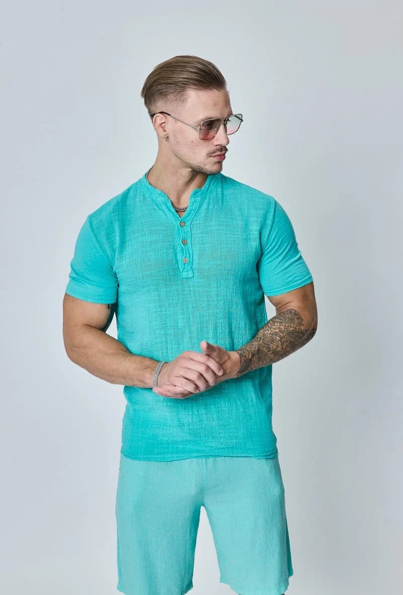 Moamico - Linnen Henley Turquoise