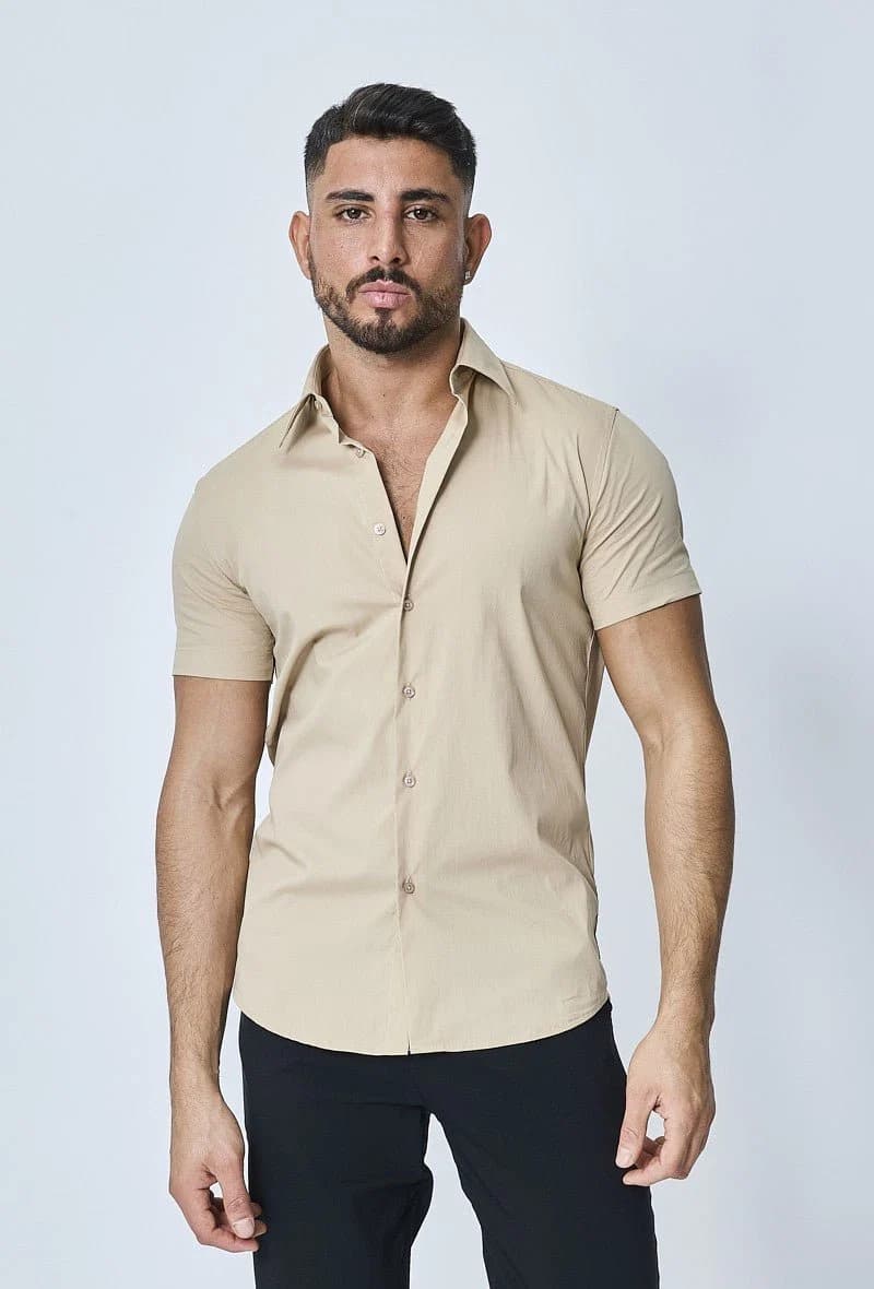 Moamico - Overhemd Korte Mouw Beige