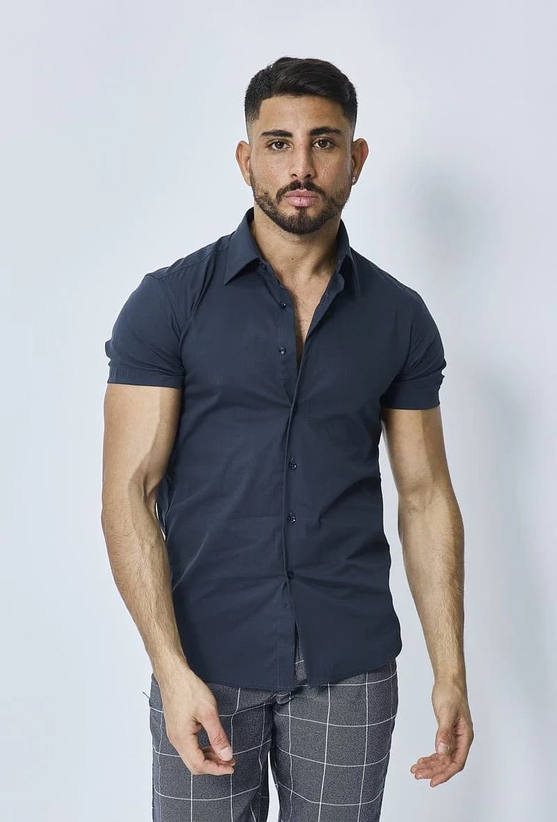 Moamico - Overhemd Korte Mouw Navy