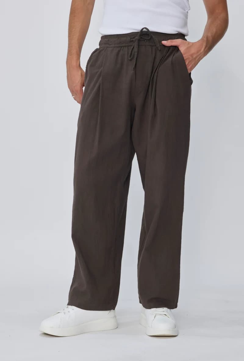Moamico - Wide Linnen Broek Bruin